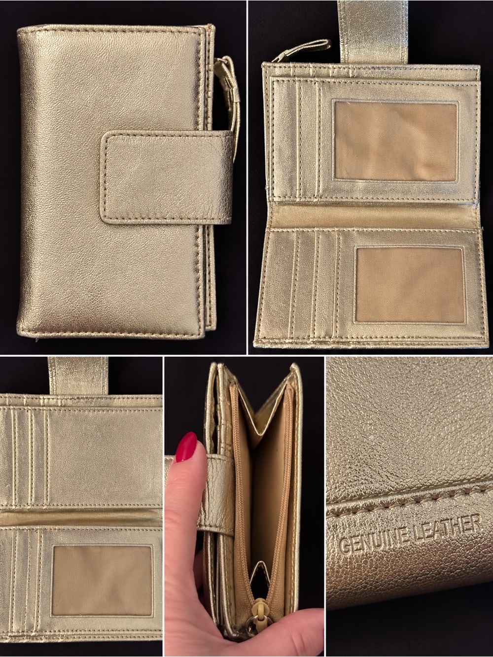 Genuine Leather Women’s Bifold Wallet - Champagne Gold